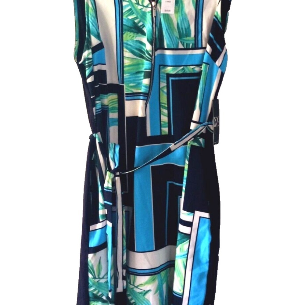 New York & Company Blue and Black Sleeveless Sheath Dress